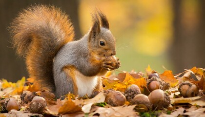 Obraz premium 木の実をかじるリス