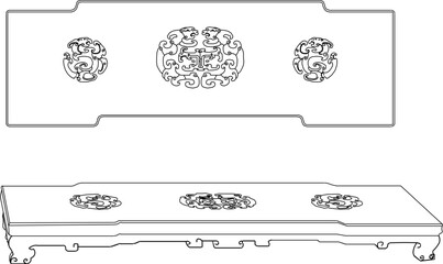 Vector sketch, illustration, silhouette, design, cupboard furniture, decorated with classic floral ornaments, vintage, traditional carvings