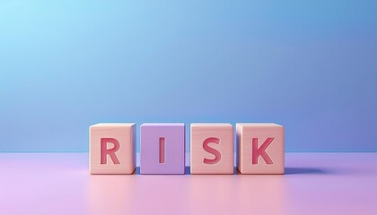 Colorful blocks spelling out 'RISK' on a minimalistic background, symbolizing uncertainty and decision-making in business.