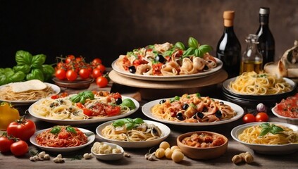 Fototapeta premium set of Italian food on the table. a variety of Italian food. 