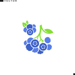 Blueberry with leaves vector. Fresh berries 