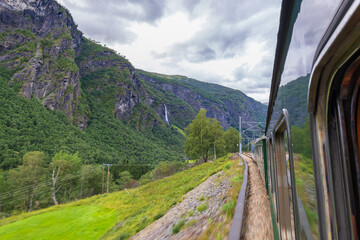 View of the surrounding landscape from the Flam railway (Flåmsbana) to Myrdal, Norway