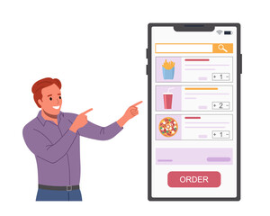 Concept illustration of ordering food online via smartphone app. Vector illustration.
