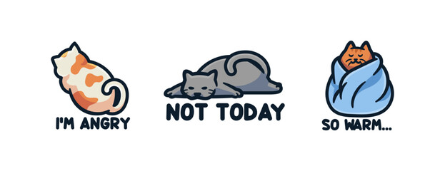 Funny Cartoon Cats - Adorable Illustrations with Cute Cat Poses and Expressions