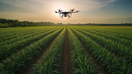 Pestizide in der Landwirtschaft Verwendung Verbot Pflanzenschutz mit Schädlingsbekämpfung Sprühnebel aus Drohne über Feld Luftansicht Generative AI