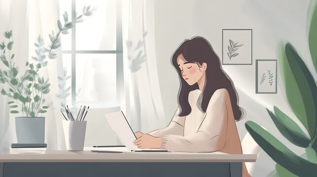 Young Girl Sketching and Relaxing at Creative Art Studio with Invitations