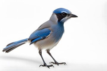 California scrub jay bird on white background, AI Generated