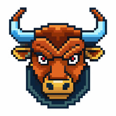 Obraz premium Pixel Art Bull Head Icon Retro Gaming Animal Illustration