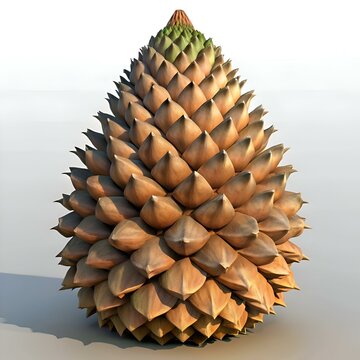 A realistic 3D illustration of a Bunya Pine cone. rendered with intricate detail.