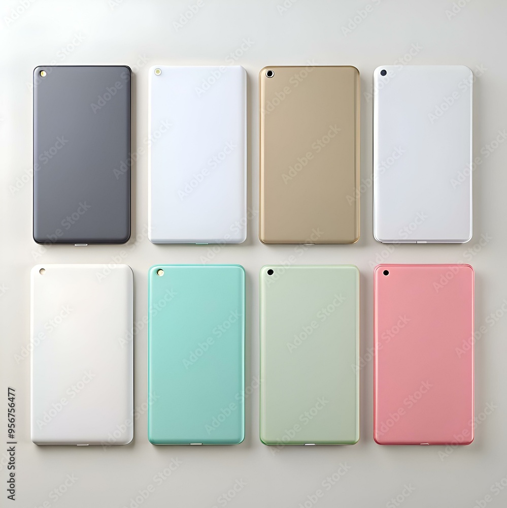 Poster a collection of eight tablets in different colors. perfect for showcasing apps. websites. or design 