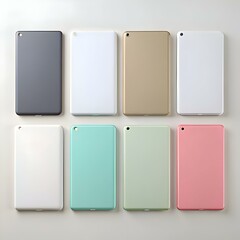 A collection of eight tablets in different colors. perfect for showcasing apps. websites. or design concepts.