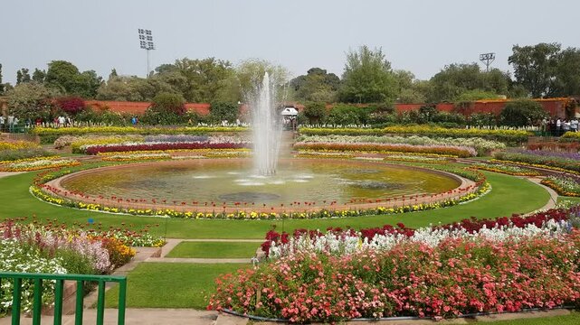 Visitors at Amrit Udyan, known as Mugal Garden, in Rashtrapati Bhavan