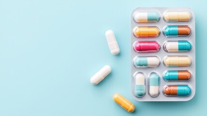 Pill box, organized with different colored capsules, flat design illustration