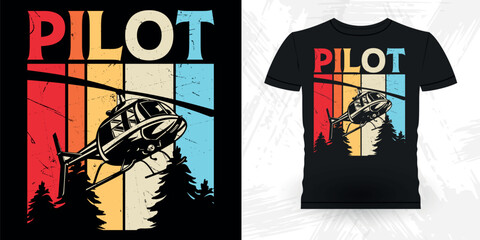 Obraz premium Funny Flying Helicopter Retro Vintage Pilot Helicopter T-shirt Design