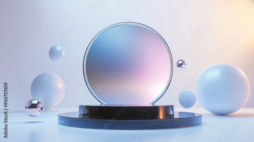 Poster abstract geometric background with a round platform.