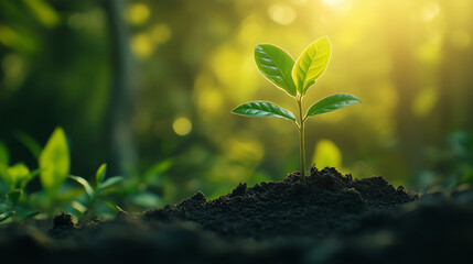 young plant in soil, Growing sprouts, green sprouts, growth, initial stage concept, sprouts growing from the ground, start 