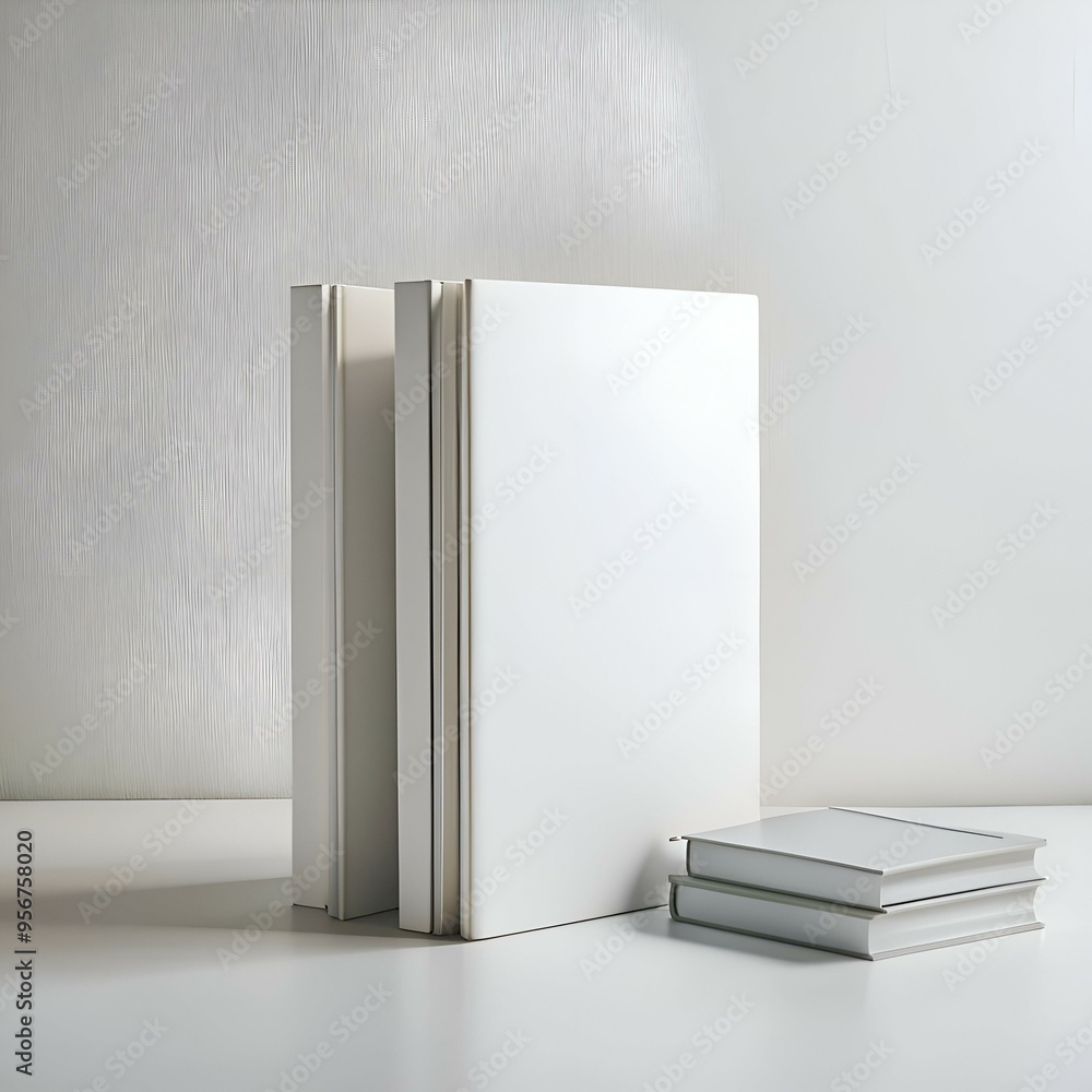 Poster clean and simple mockup of three white books. perfect for showcasing your designs or adding a touch 