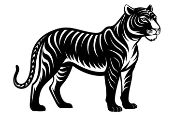  Full body black and white tiger silhouette vector art illustration