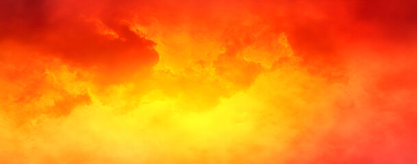 Hot red yellow and orange gradient background in abstract cloudy sunset or sunrise illustration, fiery warm colors, colorful dramatic design texture wallpaper high resolution
