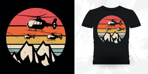 Funny Flying Helicopter Retro Vintage Pilot Helicopter T-shirt Design