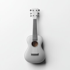 Obraz premium Cute Pastel Silver Ukulele 3D Model - Minimalist Design on White Background