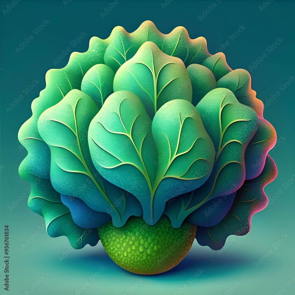 Poster a vibrant 3d illustration of a stylized. abstract kale with curly leaves. perfect for adding a touch