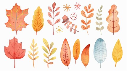 Autumn Magic in whimsical letters, with sparkles and leaves, watercolor art, isolated on white background