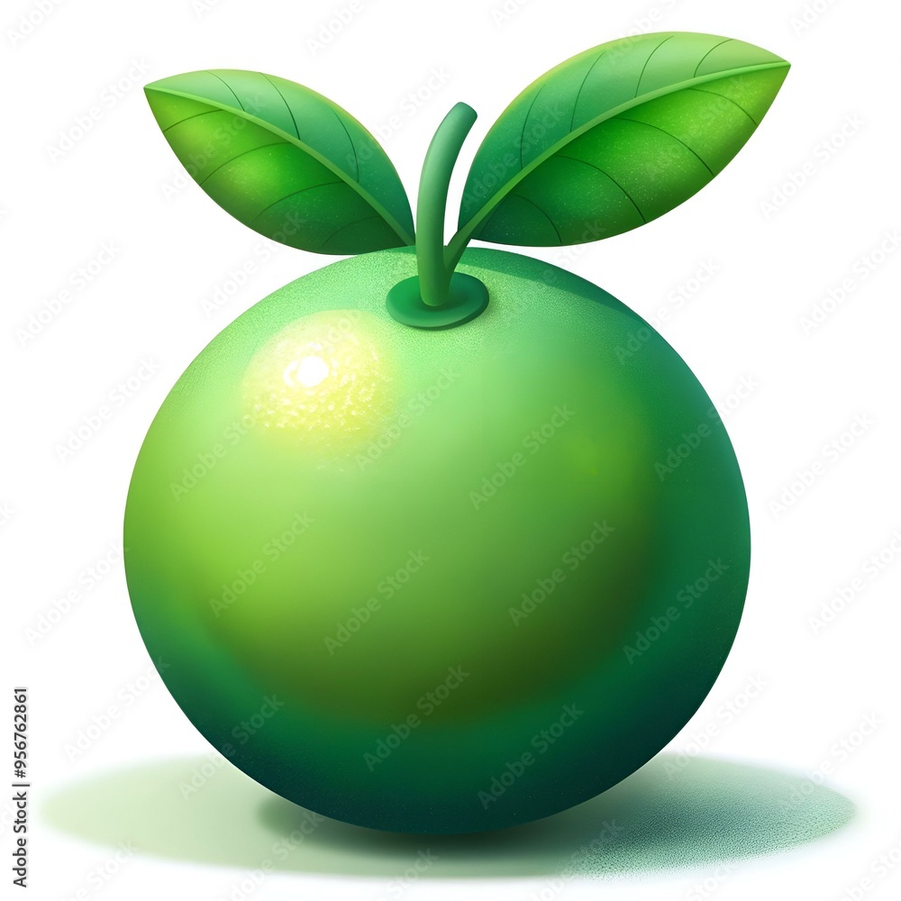 Poster a vibrant green lime with two leaves. perfect for adding a refreshing touch to your design projects.