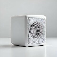Obraz premium A sleek white speaker with a minimalist design.