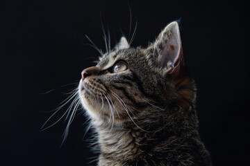 Close-up of a Tabby Cat's Face Looking Upward