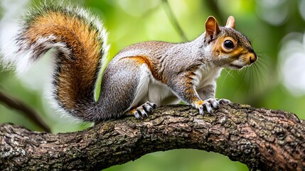 Obraz premium Close-up Photograph of a Squirrel on a Tree Branch in Nature