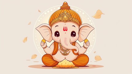 Chibi Lord Ganesha with Modak in Hand