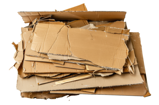 Pile of corrugated cardboard textures isolated on transparency