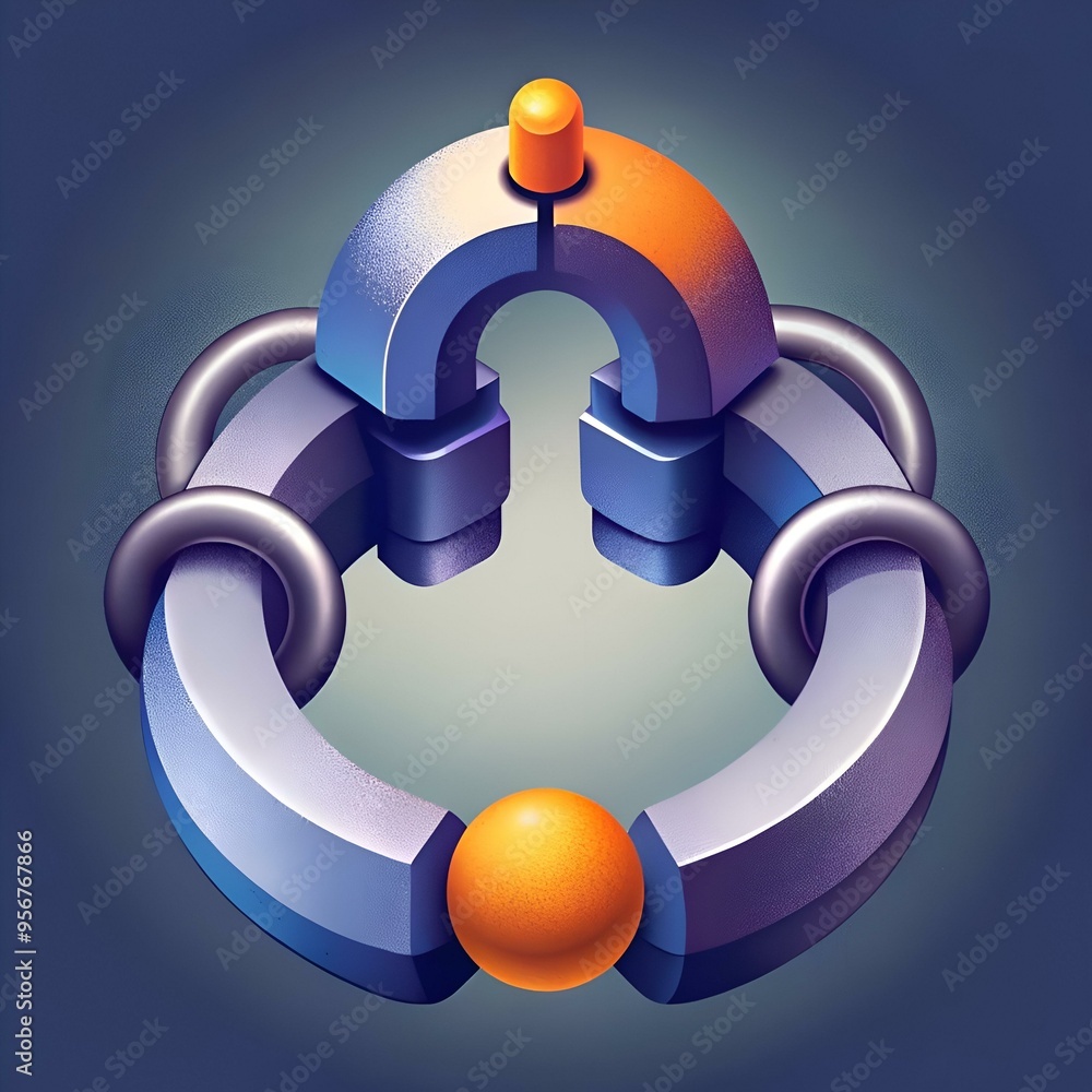 Poster abstract 3d illustration of a circular shape formed by interlocking geometric elements.