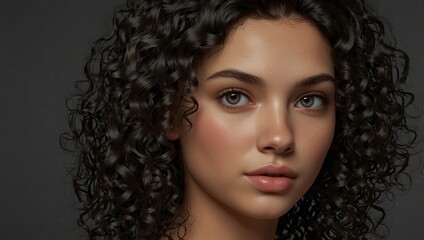 portrait of a woman with curly hair generative Ai