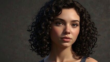 portrait of a woman with curly hair generative Ai