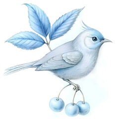Obraz premium A delicate bluebird perched on a branch with three juicy berries.