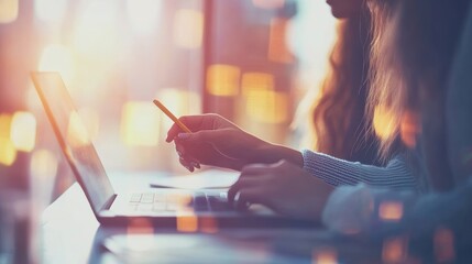 Teamwork process. Photo of young business crew working on a new startup project. Meeting between project managers. Planning and analyzing documents. Blurred background, film effect.