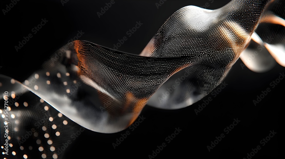 Poster captivating abstract ribbon with digital pixel design floating on minimalist black background