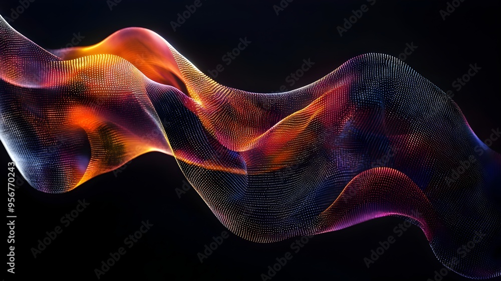 Poster captivating abstract ribbon with digital pixel design floating over minimalist black background