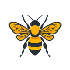 2D illustration of a minimalistic bee logo with flat colors isolated on a white transparent background