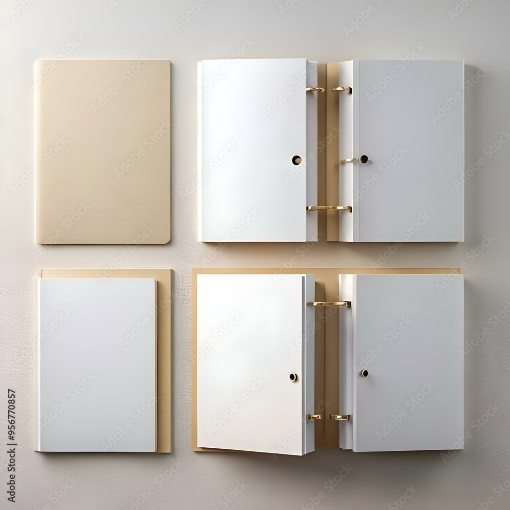 Poster a minimalist mockup of a blank. ring bound notebook on a neutral background.