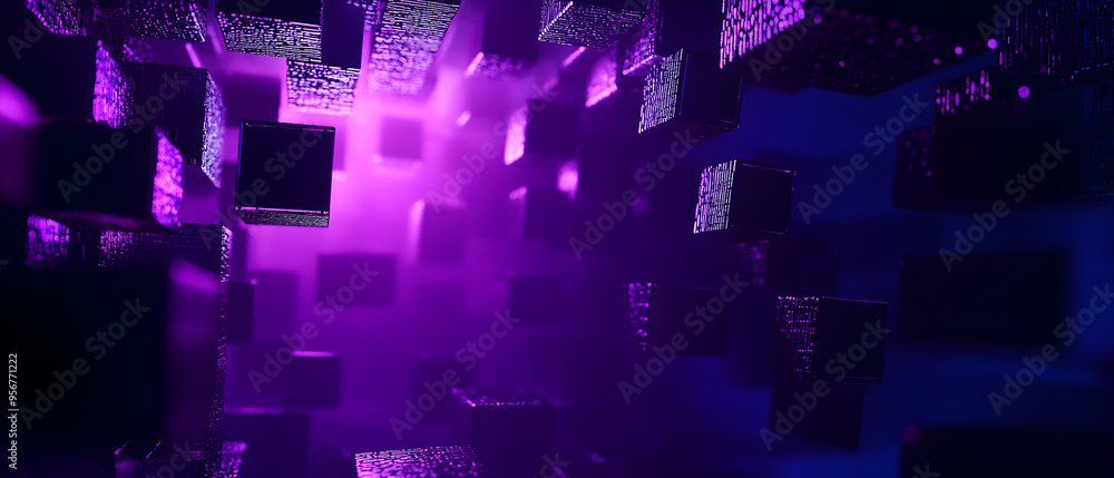 Aufkleber abstract purple digital data background 3d render polygon. abstract techno purple geometric technolo