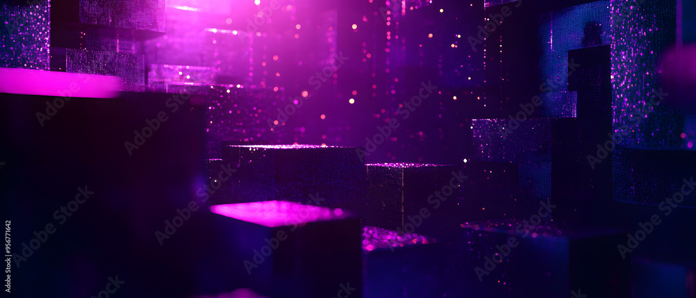 Poster abstract purple digital data background 3d render polygon. abstract techno purple geometric technolo