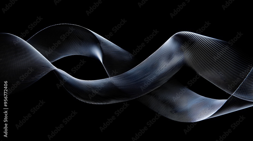 Poster sleek abstract ribbon with minimalist stripe design on glossy black background