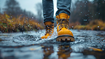 Close-up of man walking on water