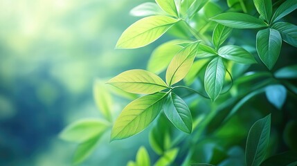 Obraz premium Close-up of lush green leaves against a smooth, out-of-focus background, highlighting the vibrancy of nature.