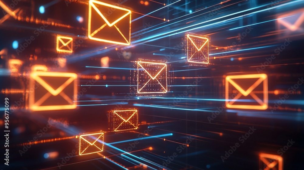 Aufkleber digital network with glowing email icons and lines