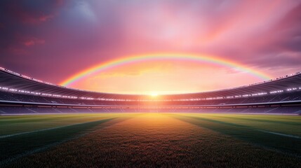 Stadium with Rainbow Sunset