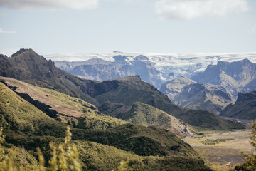The views of Thorsmork, Iceland from the top of a mountain hike